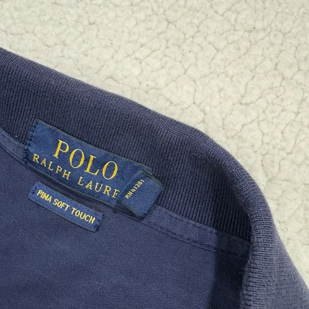 POLO RALPH LAUREN Pima Soft Touch‎ Mens Size XL Polo Navy Natural Flesh Pony